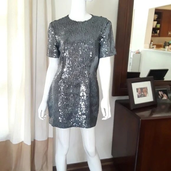 NWT Micheal Kors Black sequin Mini Sheath dress 8 MK Cocktail Party Tunic - Picture 1 of 6